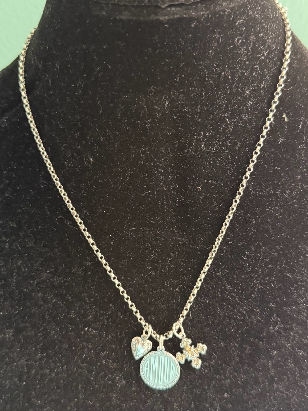 Vintage SilverTone Catherine Popesco Amore Charm Necklace